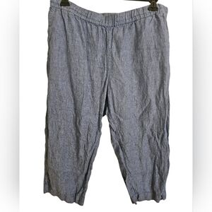 Charter Club Chambray Blue 100% Linen Capri Pull On Pants Sz XL